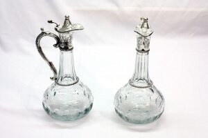 Pair Cut Glass and Silver Plate Claret Jugs Decanters | Ref. no. 01347 pair | Regent Antiques